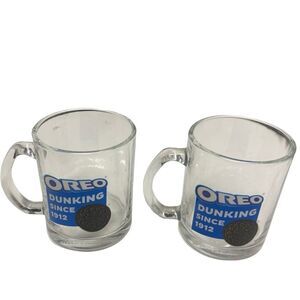Two Clear Glass Oreo Cookie Graphic Dunking Mugs Cups
